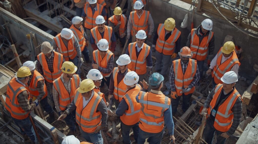 skilled workforce on construction work on the construction site.